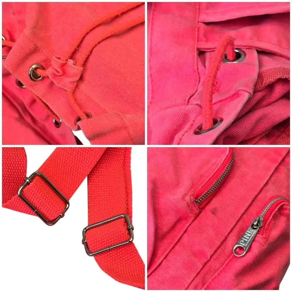 PINK Victoria's Secret Vibrant Neon Pink Canvas Casual Backpack Beach Pool